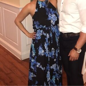 Vici Black Maxi Dress with Blue Floral Print